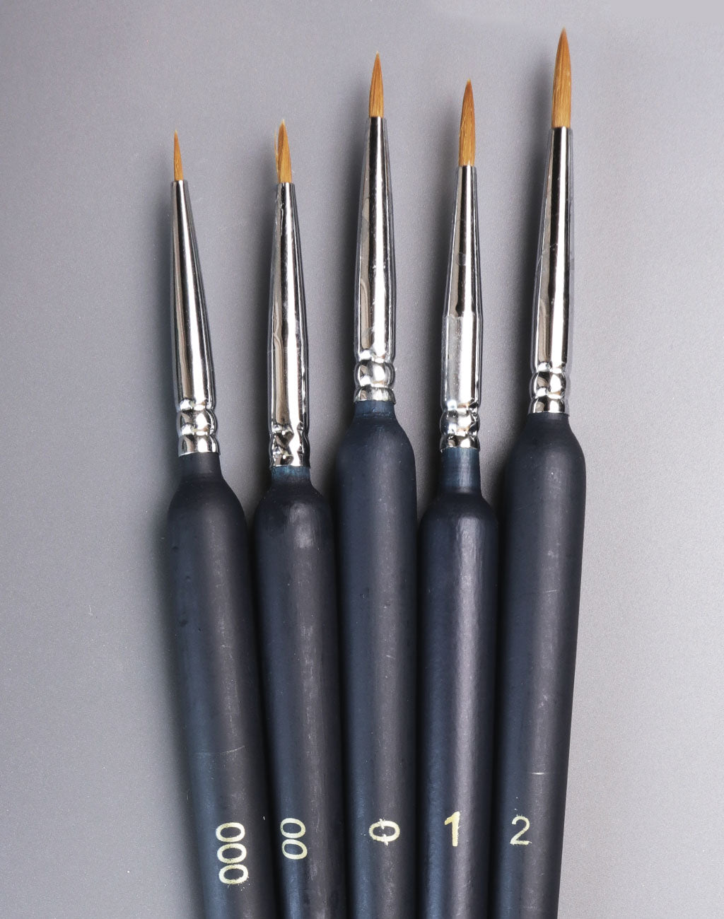 Set of fine-tipped art paint brushes
