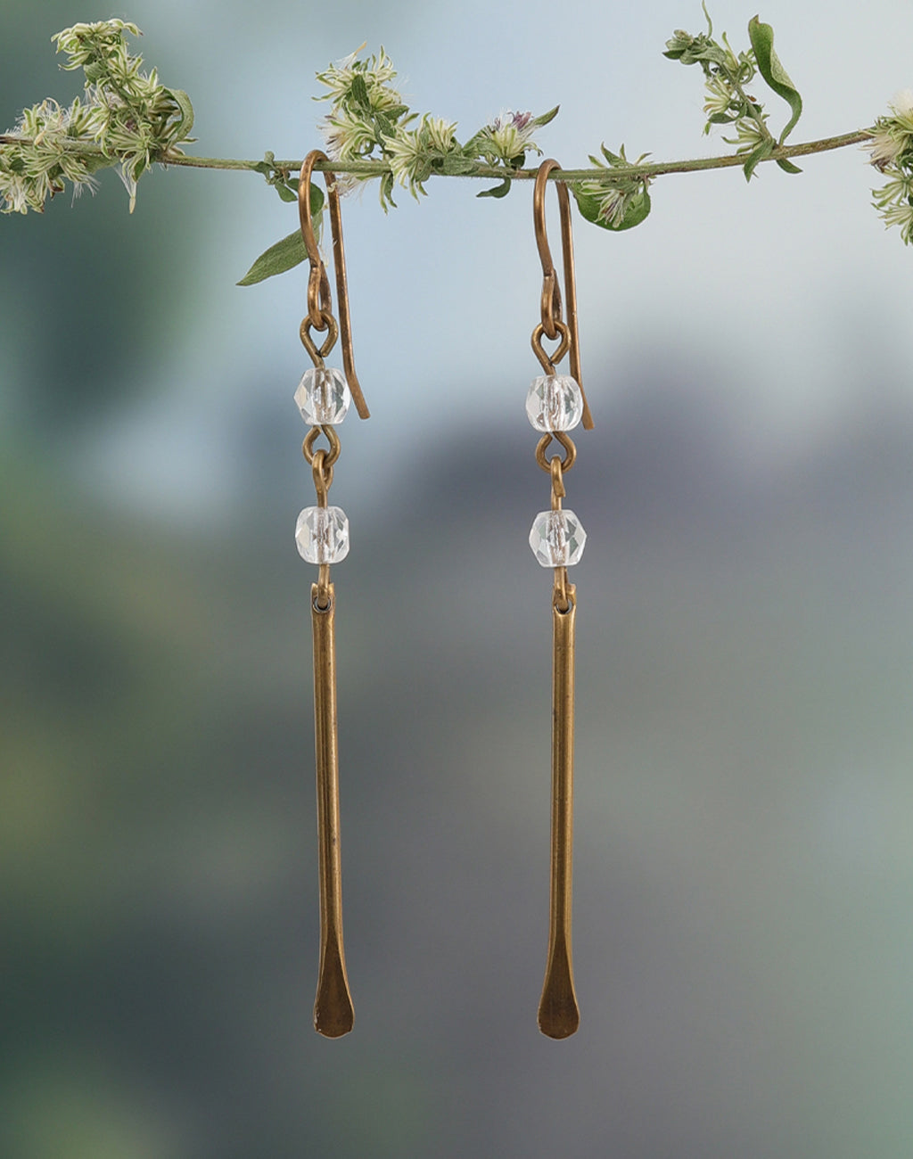 Crystal bead & gold bar earrings