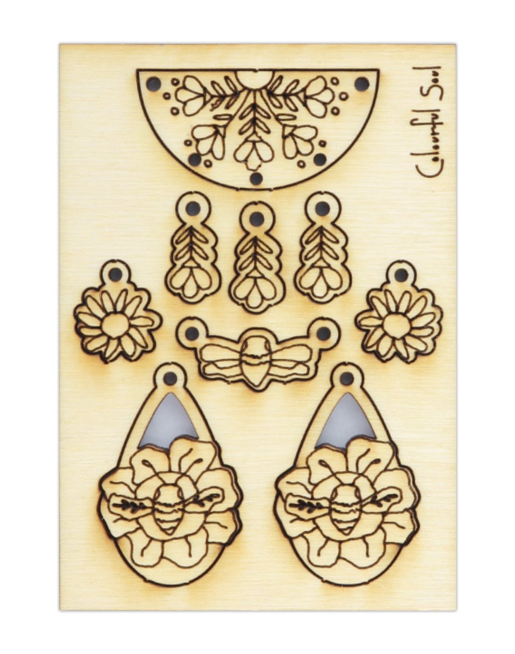 Laser-cut wooden earring and jewelry templates.