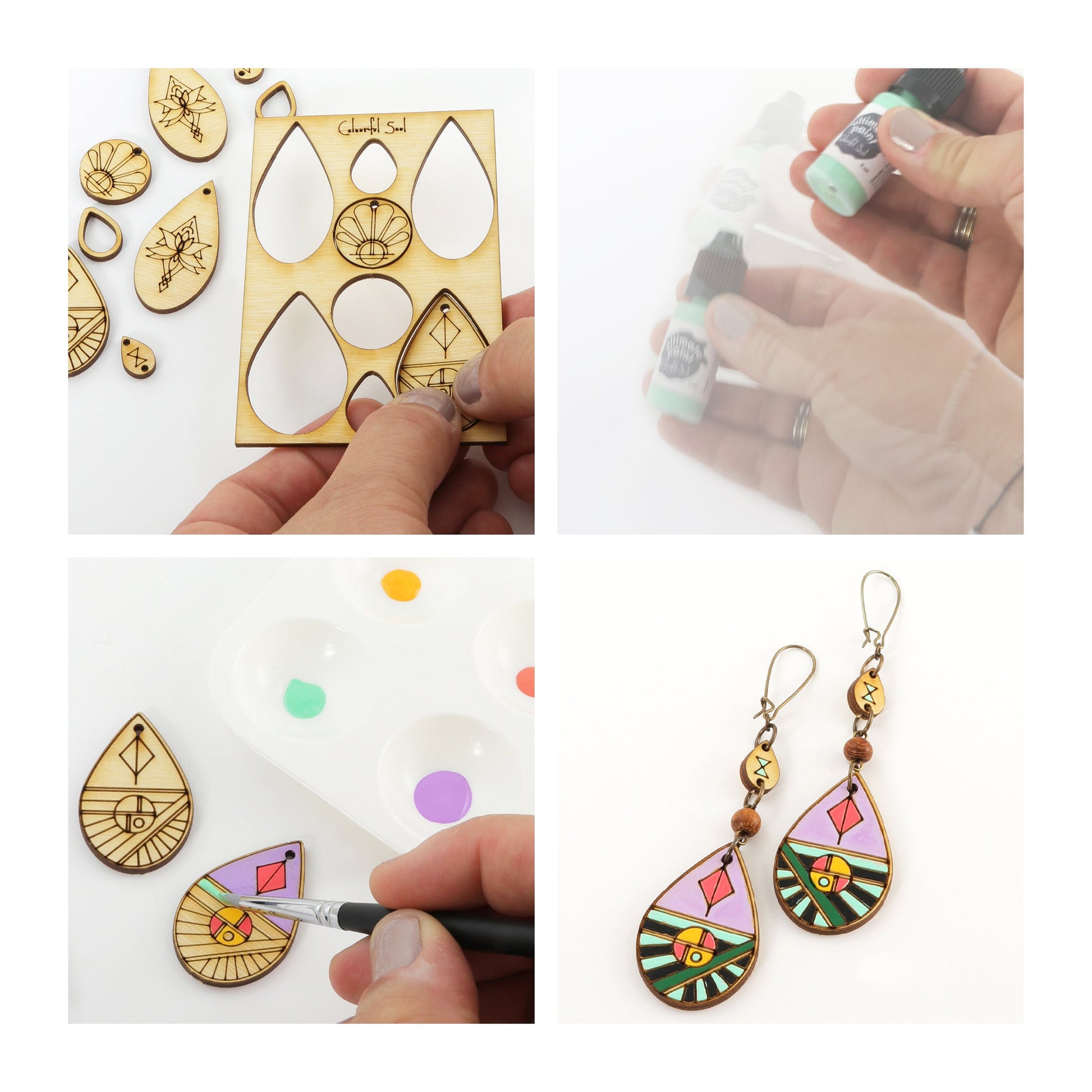 DIY teardrop earrings with wood and paint