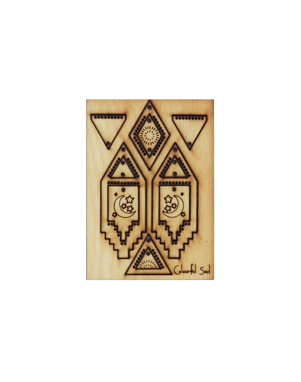 Wooden art with geometric shapes and stars