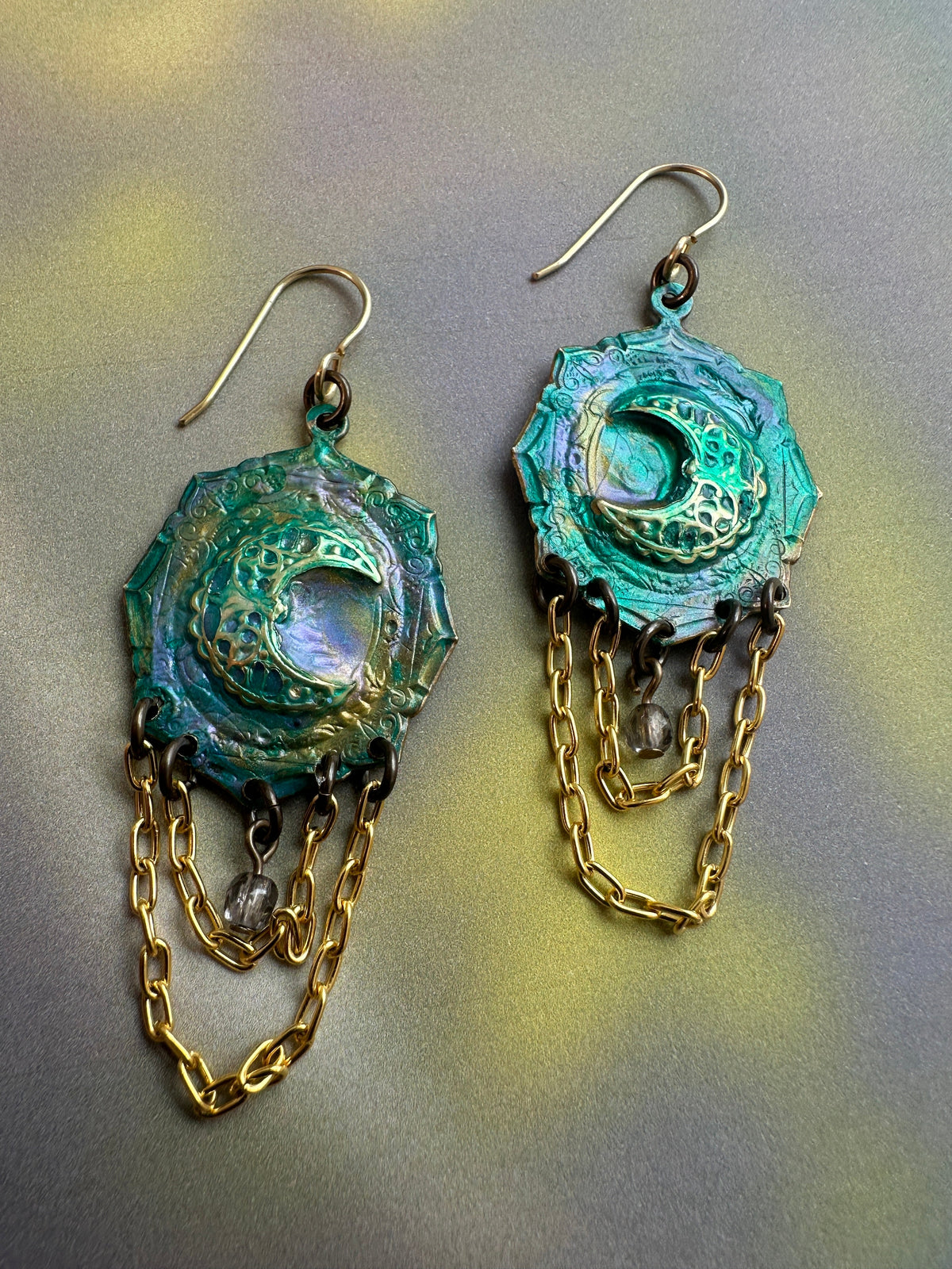 Turquoise moon earrings with chain detail - 055D7DA2-38E5
