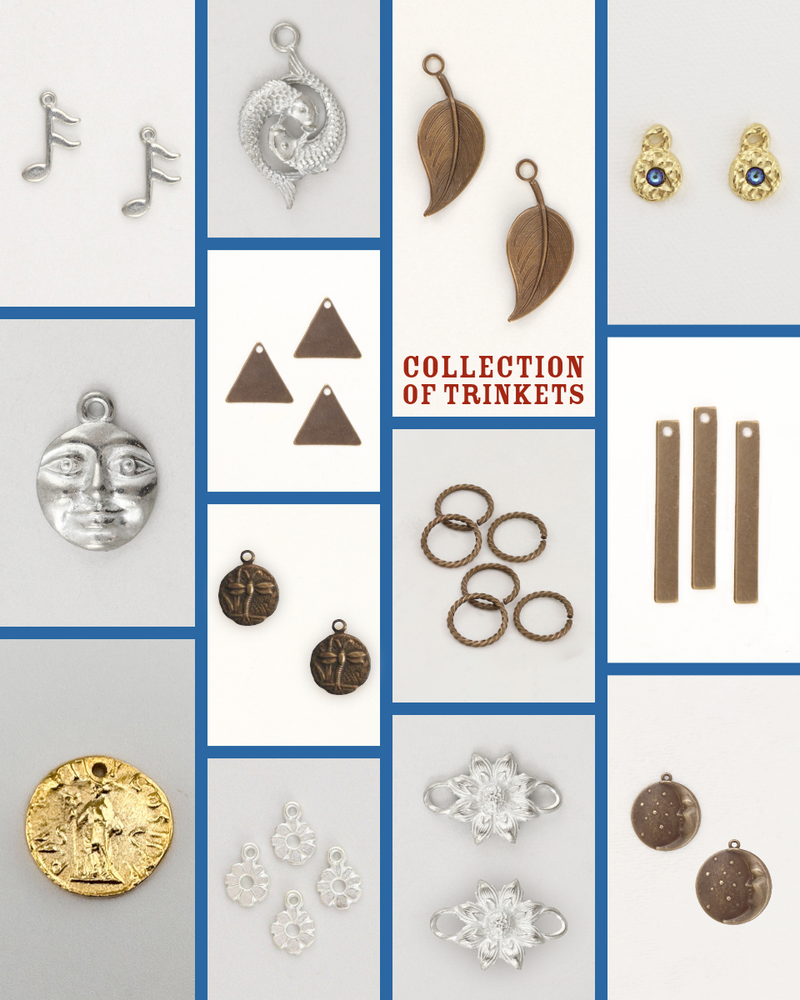 Collection of trinkets, various shapes and styles.