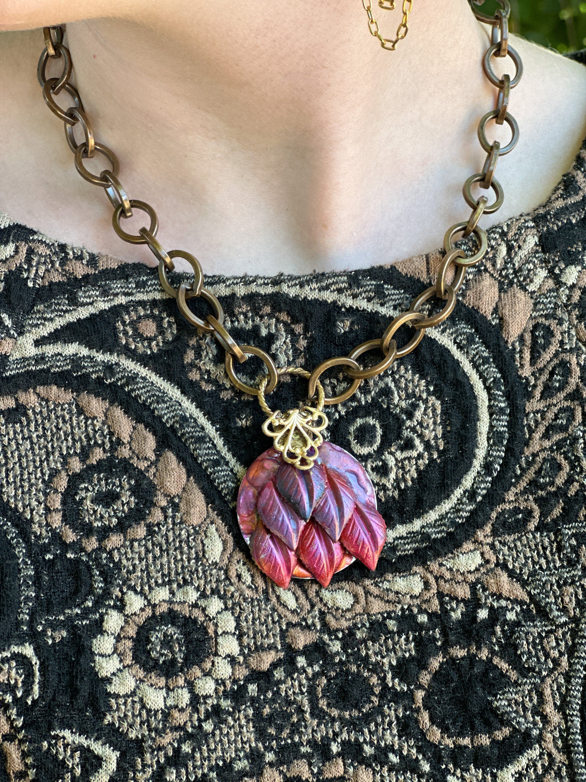 Handmade floral pendant necklace, 96E4478E-BC87-4FD8-A93A-6FFCDF86DA01