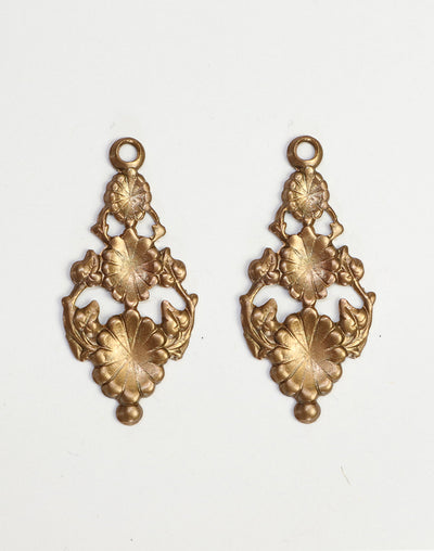 DP031 - Pair of antique brass floral pendants