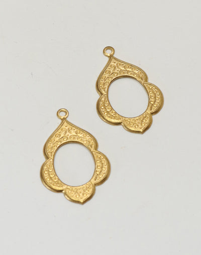 Two gold filigree teardrop pendants