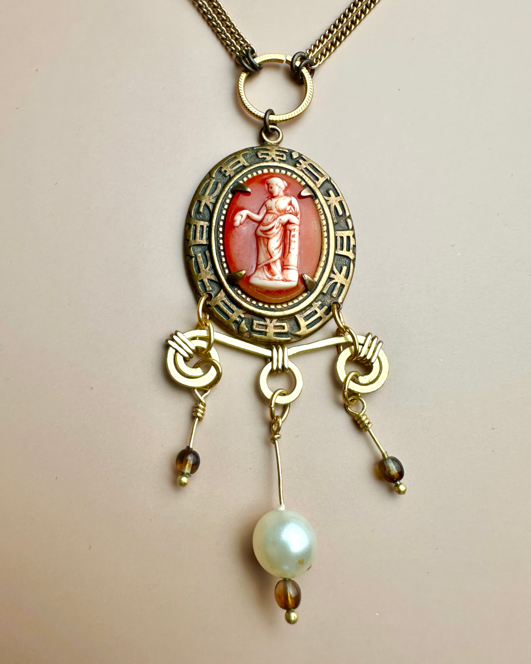 Ancient Pearl Cameo Necklace & Earrings Complete Kit!