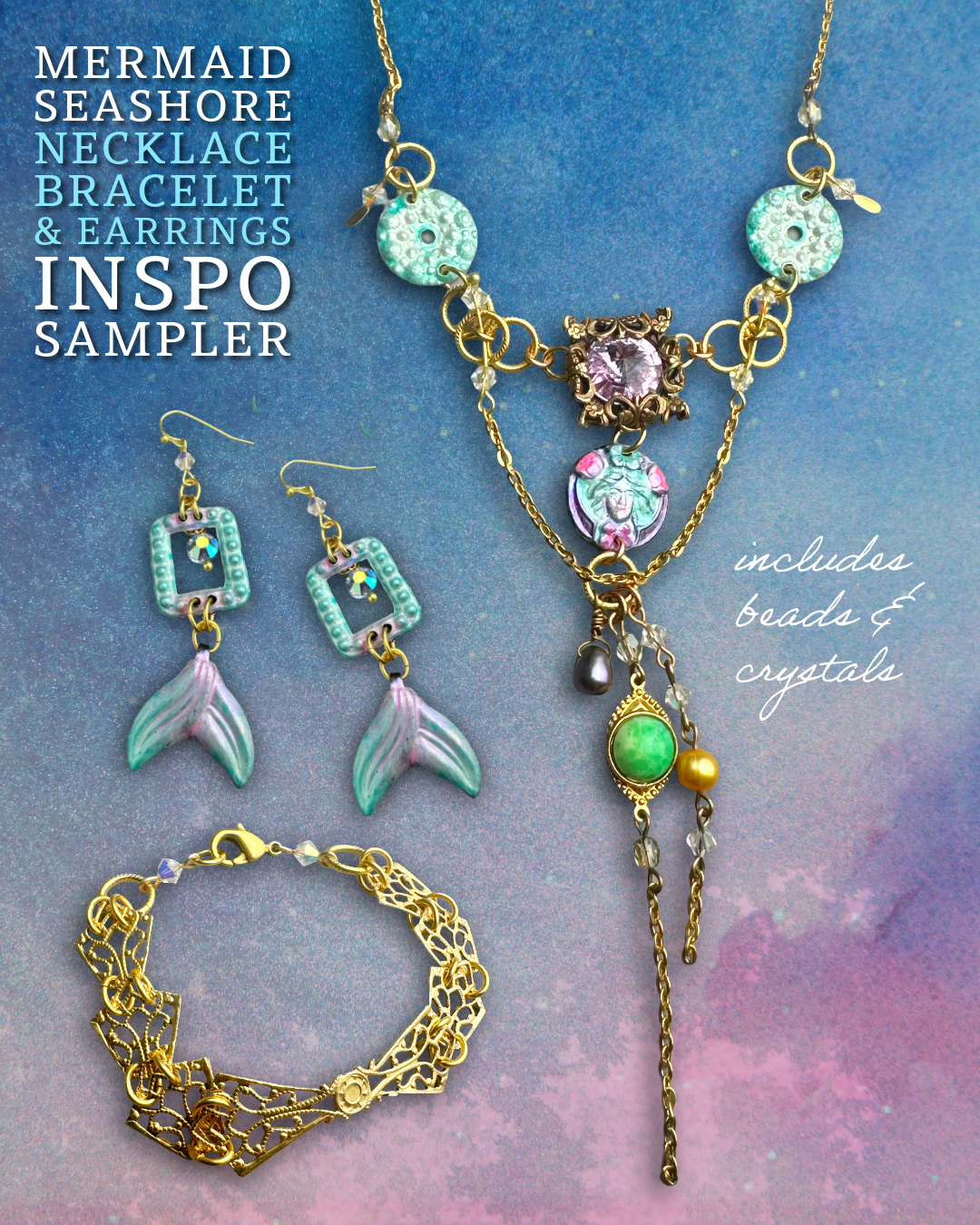 Mermaid Seashore Necklace Bracelet & Earrings Inspo Bundle