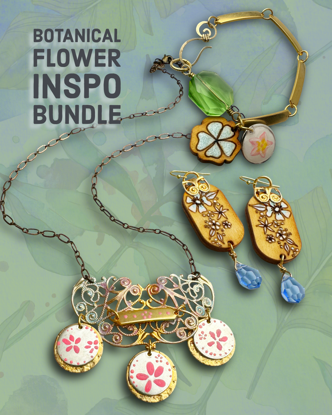Botanical Flower Necklace Bracelet & Earrings Inspo Bundle