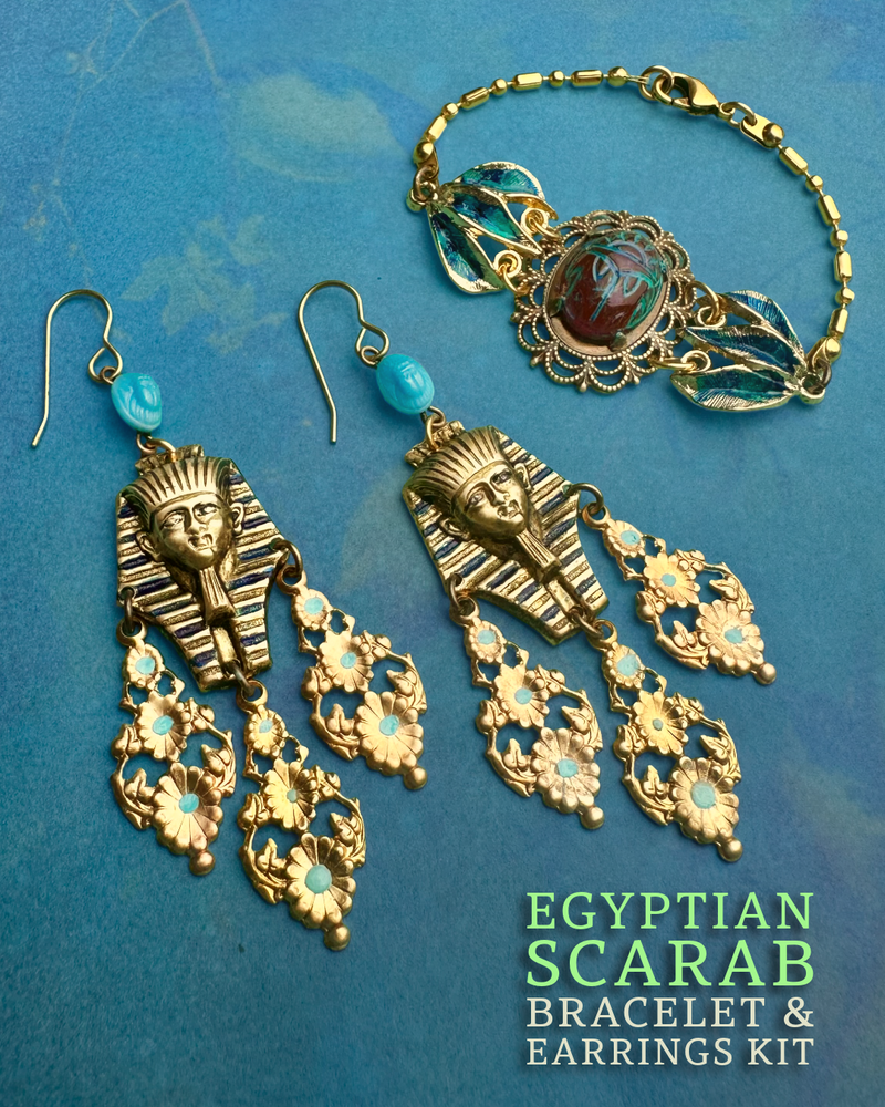 Egyptian Scarab Bracelet & Earrings Kit