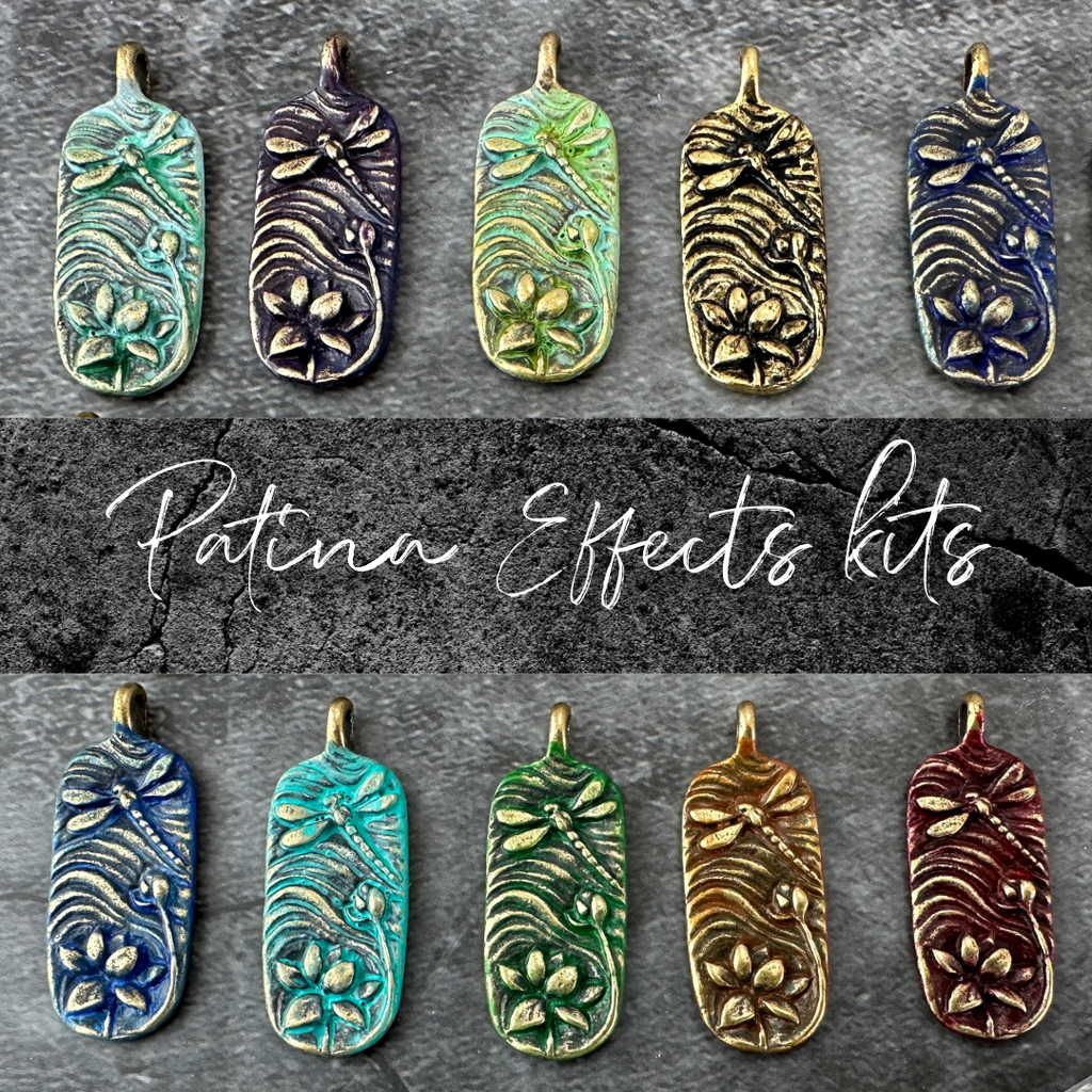 Patina Effects kits with dragonfly pendants
