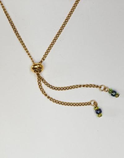 Gold chain necklace with green and blue beads - Secondary Shot