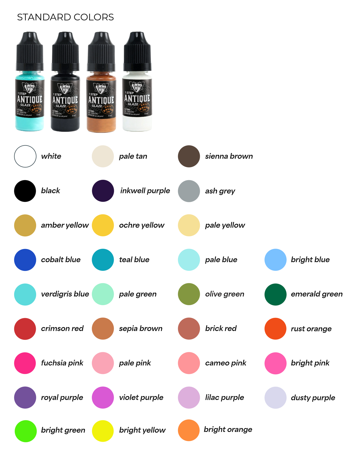 Antique Ink Standard Colors Chart