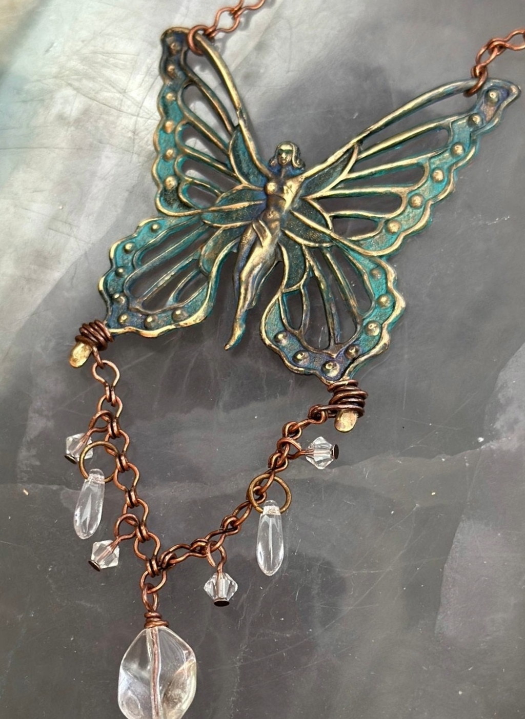 Butterfly pendant necklace with crystal accents