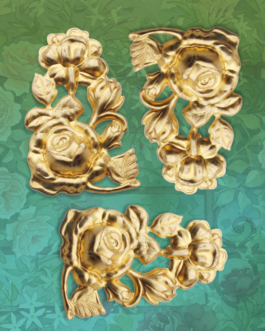 Rose Garden Pendant, 48mmx31mm, (3pc)