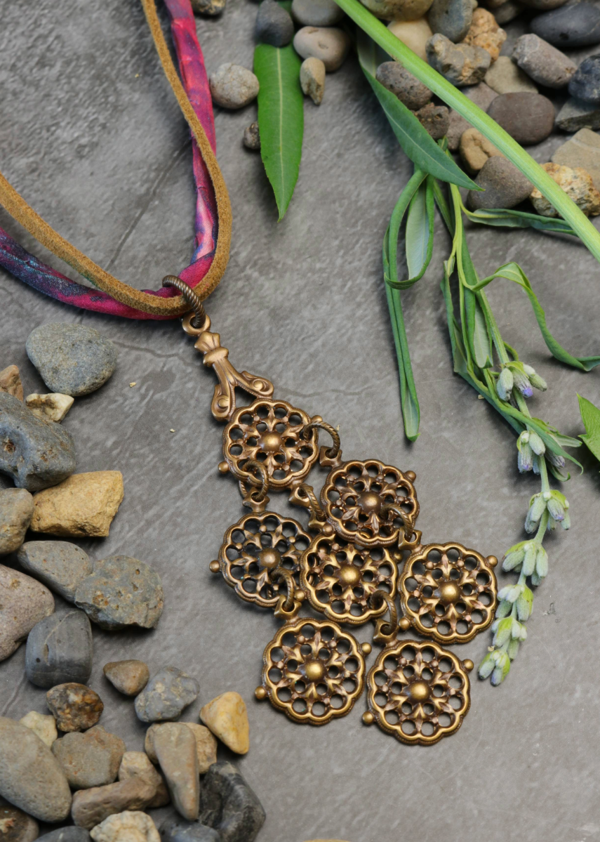 Bronze pendant necklace on stones
