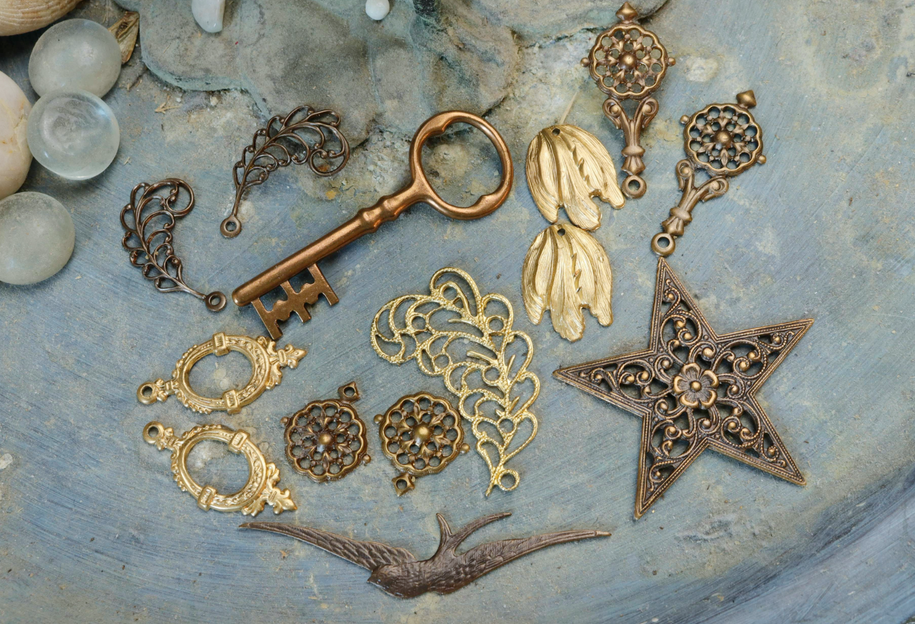 Antique brass jewelry pieces - July intro #3