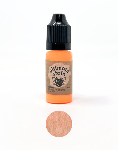 Neon orange wood stain bottle and swatch