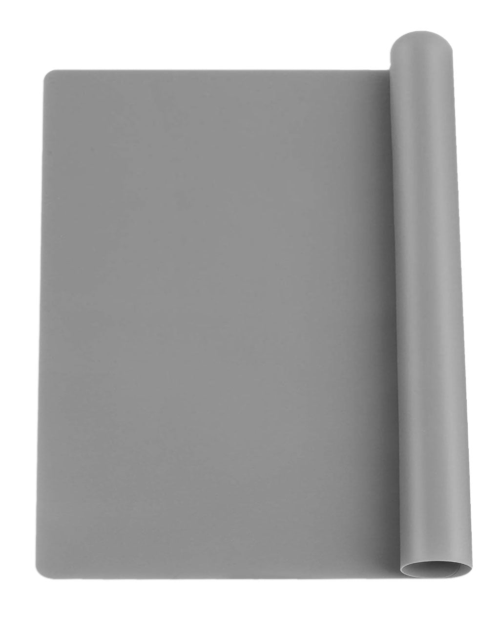 Gray silicone mat, partially rolled