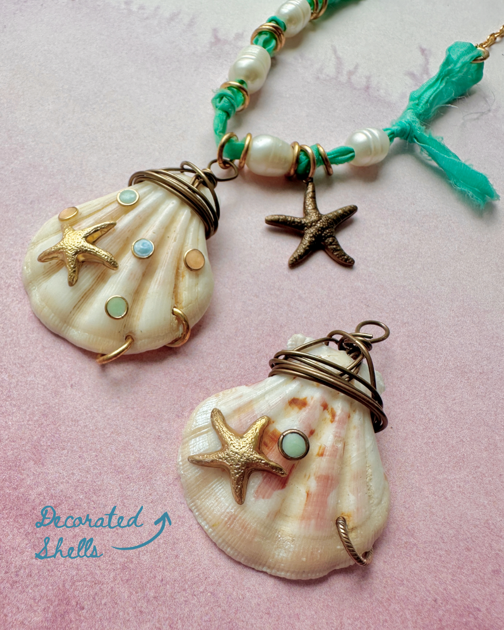 Decorated seashell pendants with starfish, trend segment 8