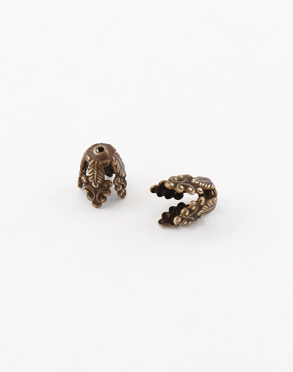 Decorative metal bead caps with leaf design
