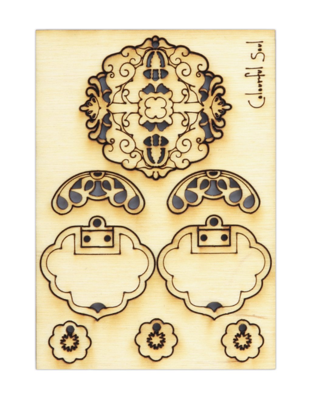 Decorative die-cut wood pieces for crafting