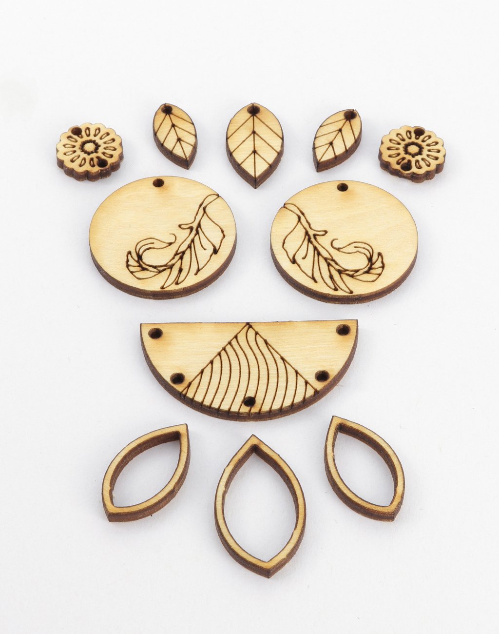 Laser-cut wooden jewelry components