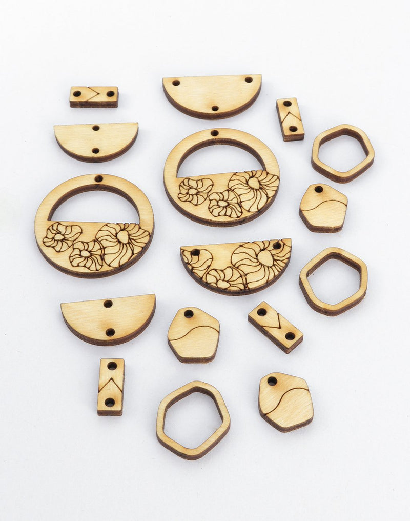 CSJHMB-006-A Wooden laser cut flower earring components