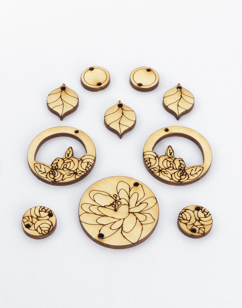 CSJHMB-010-A Wooden floral & leaf shaped craft pieces