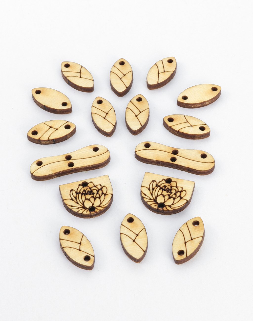 Assorted wooden leaf and floral embellishments