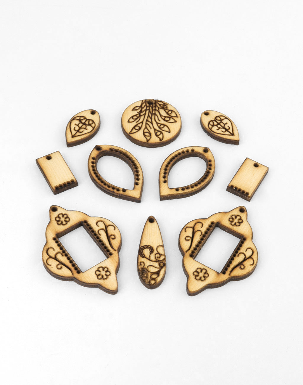 Laser-cut wooden jewelry components