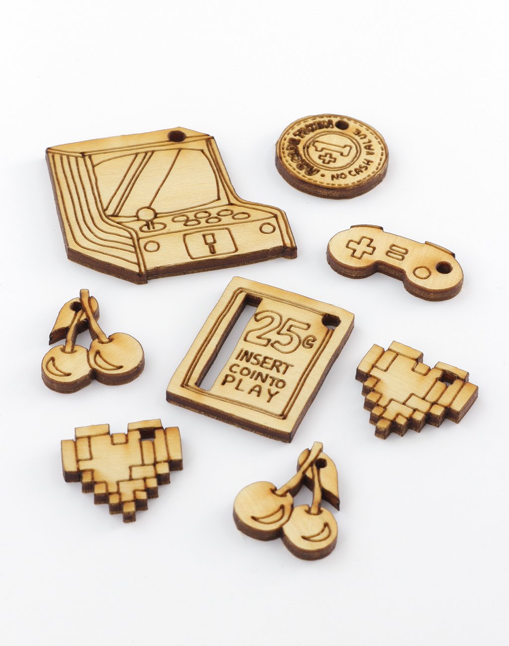Wooden retro game pieces