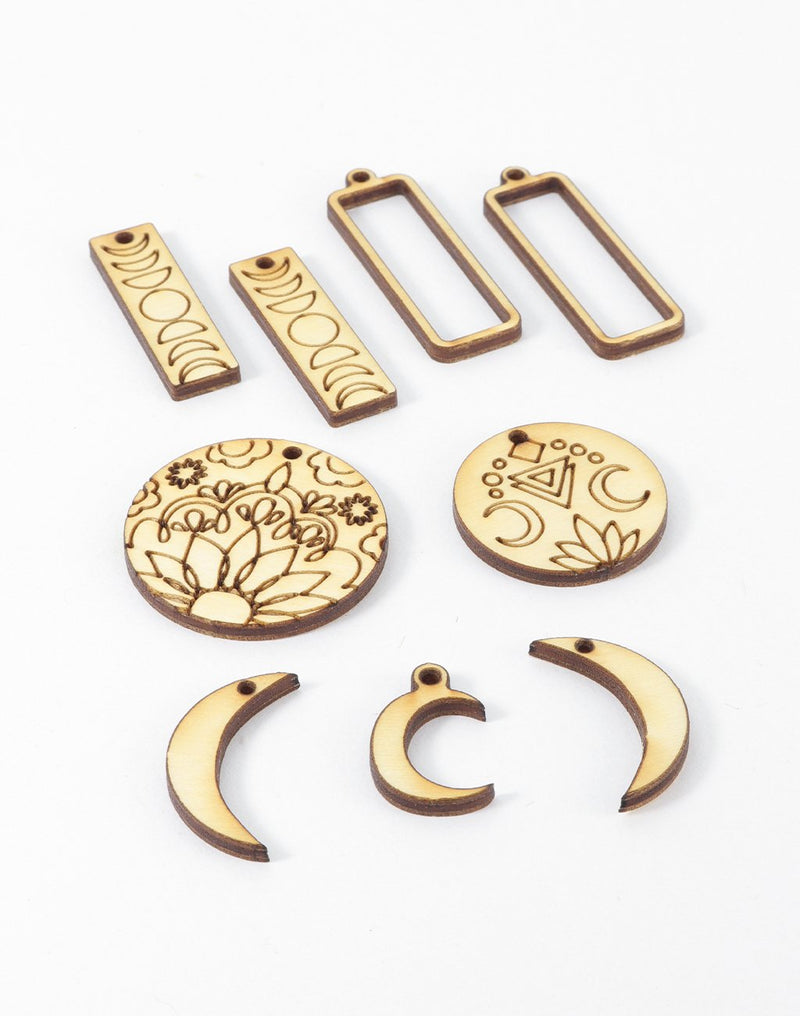 Wooden moon phase & floral charms