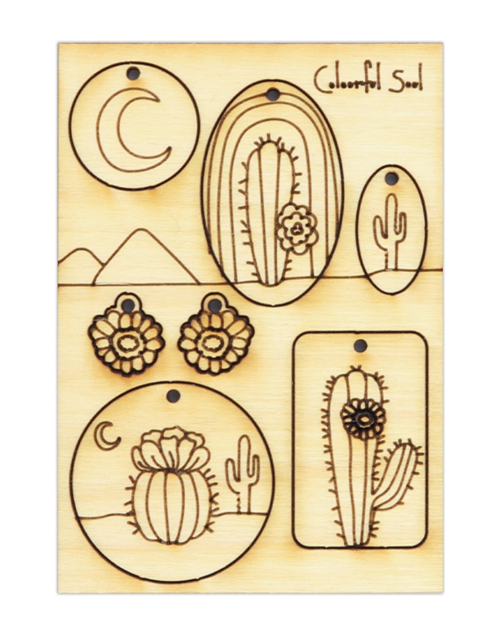 Wooden cactus and moon earring blanks