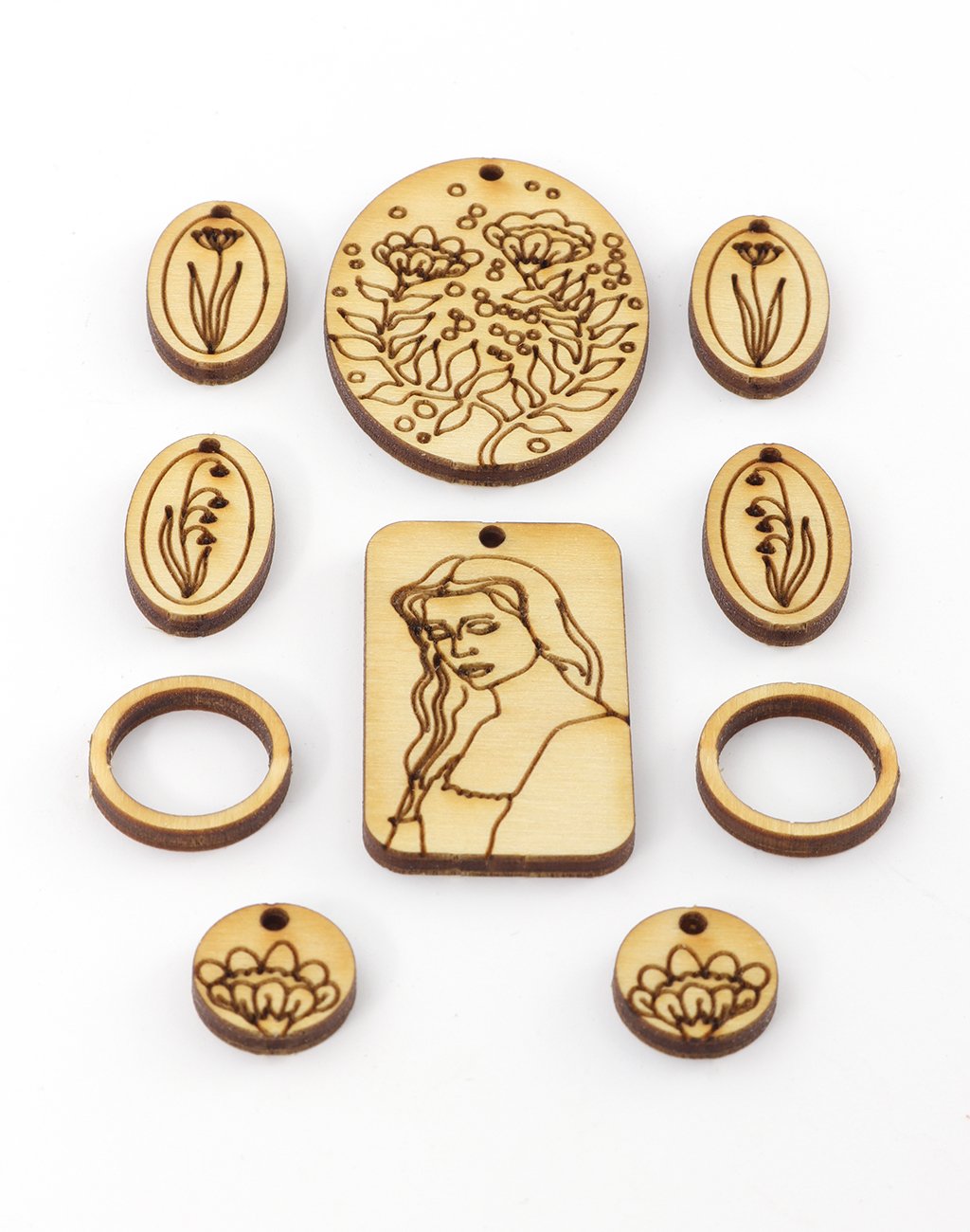 Laser cut wooden pendants and charms