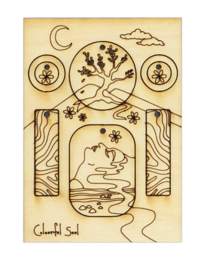 Colorful Soul wooden art with tree, moon, and figure