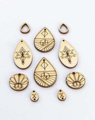 Laser-cut wooden jewelry pendants