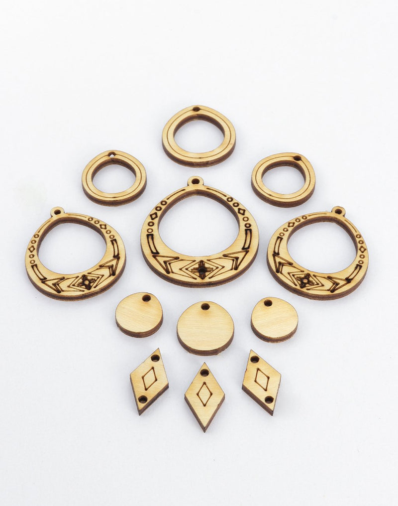 Laser-cut wooden jewelry components