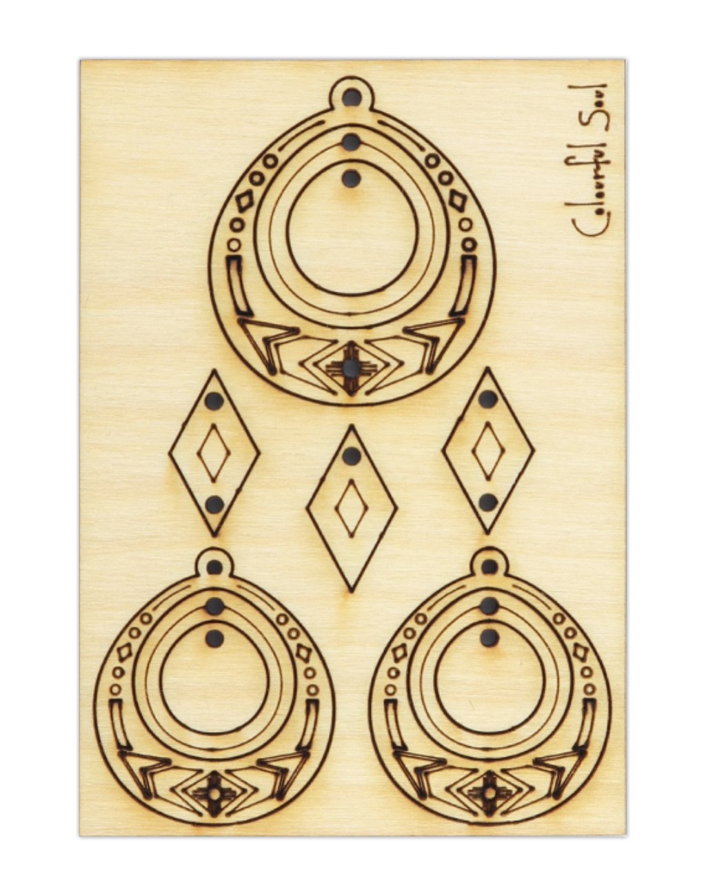 CSWMPD-007 wooden earring cutouts with geometric design.