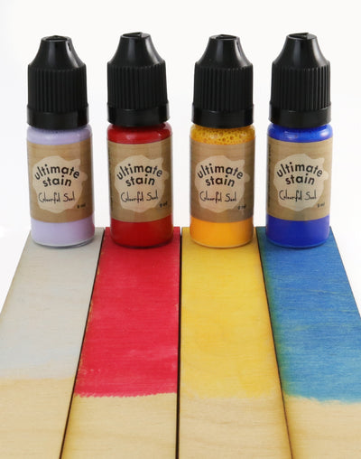 Colorful wood stain samples
