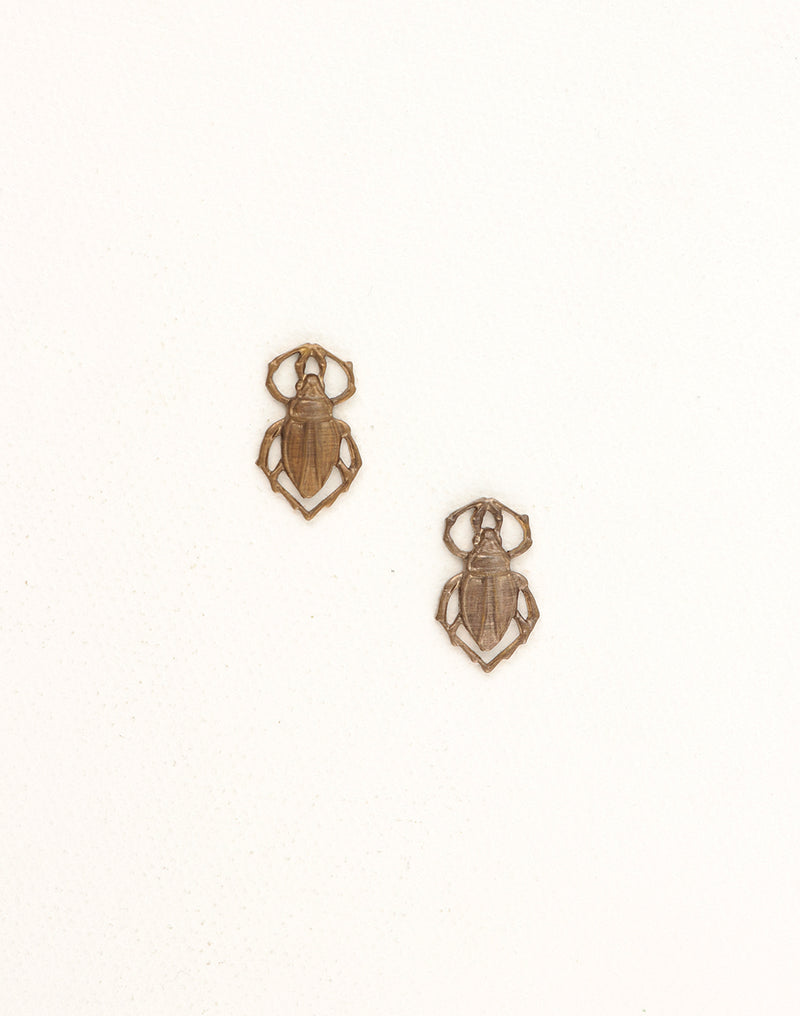 Bronze scarab earrings on white background
