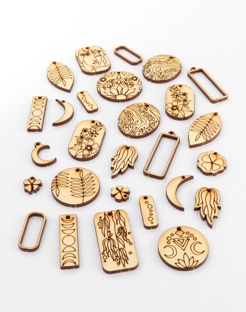 Moon Flower wooden pendants assortment