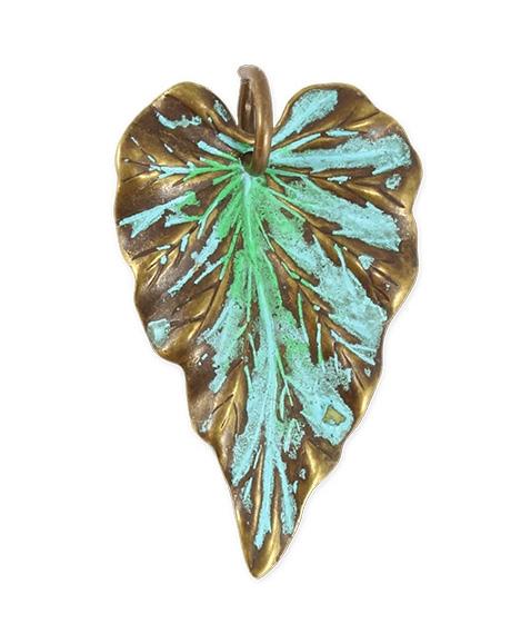 PX181 bronze leaf pendant with verdigris