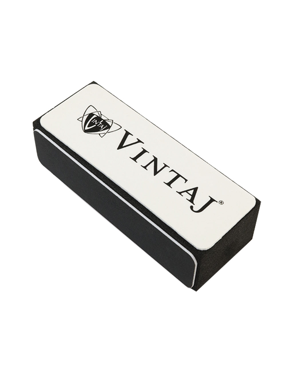 Vintaj logo on a black block.