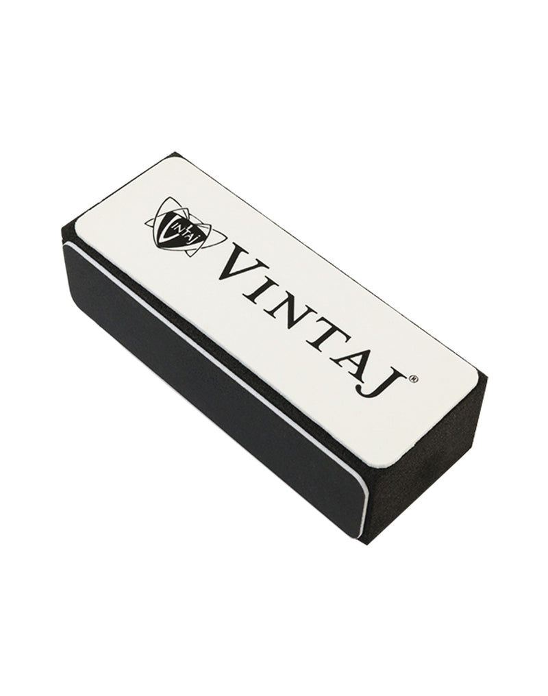 Vintaj logo on a black block.