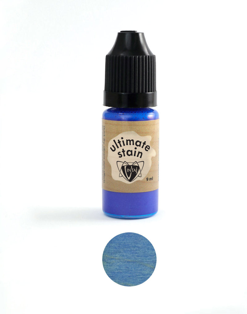 Blue denim stain bottle with color swatch.